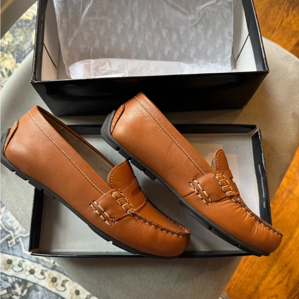 Boys Size 2 Unworn Polo by Ralph Lauren Caramel Brown Loafers - Picture 2 of 7